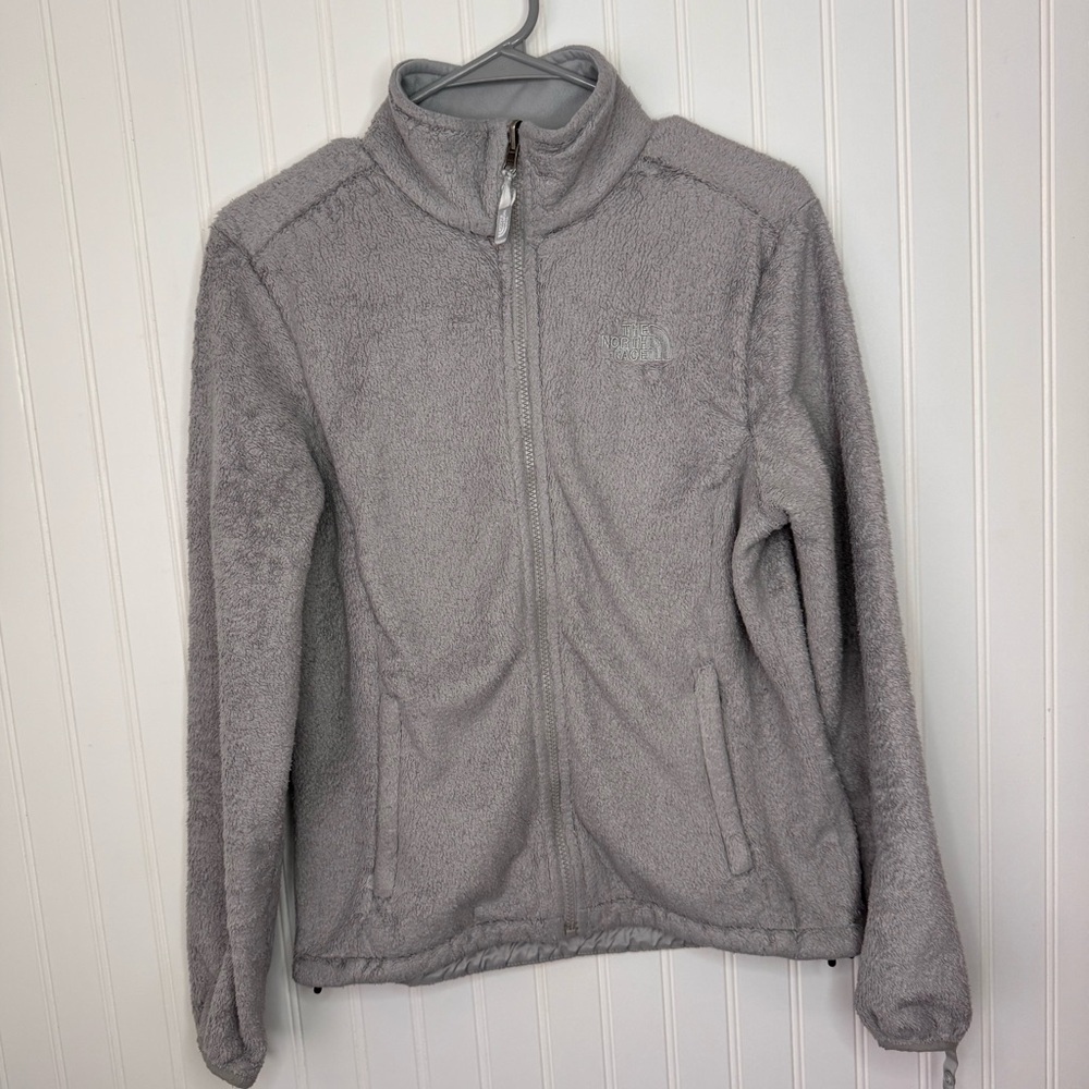 The North Face Womens Collared Grey Fleece Full Zip Up Jacket Pockets Size Small